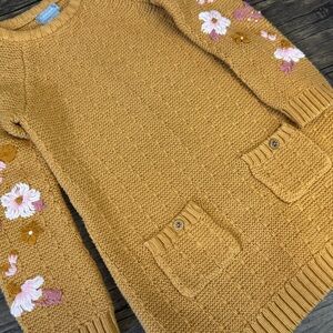 Tahari Girls Cozy Mustard Sweater Dress with Floral Accents, size 5T